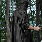 3-in-1 Unisex Hooded Rain Poncho Raincoat Jacket for Hiking Camping Black