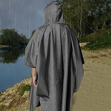 3-in-1 Unisex Hooded Rain Poncho Raincoat Jacket for Hiking Camping Gray