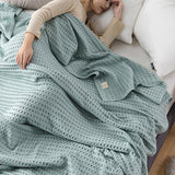 100% Cotton Blanket Cozy Waffle Weave Blanket Soft Quilt Blue
