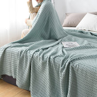 100% Cotton Blanket Cozy Waffle Weave Blanket Soft Quilt Blue