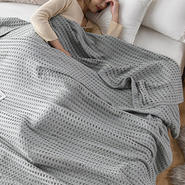 100% Cotton Blanket Cozy Waffle Weave Blanket Soft Quilt Grey