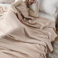 100% Cotton Blanket Cozy Waffle Weave Blanket Soft Quilt Khaki