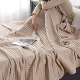 100% Cotton Blanket Cozy Waffle Weave Blanket Soft Quilt Khaki