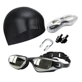 No-Leak Anti-Fog Swimming Goggles and Cap Set for Adults & Youth Black