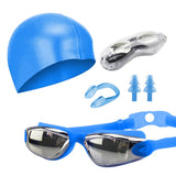 No-Leak Anti-Fog Swimming Goggles and Cap Set for Adults & Youth Blue