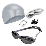 No-Leak Anti-Fog Swimming Goggles and Cap Set for Adults & Youth Gray