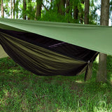 Camping Hammock with Mosquito Net Rain Fly Tarp Portable Single Hammock Green