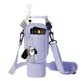 Water Bottle Carrier Bag for 40OZ Tumbler Water Bottle Holder Pouch with Phone Pocket Purple