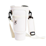 Water Bottle Carrier Bag for 40OZ Tumbler Water Bottle Holder Pouch with Phone Pocket White
