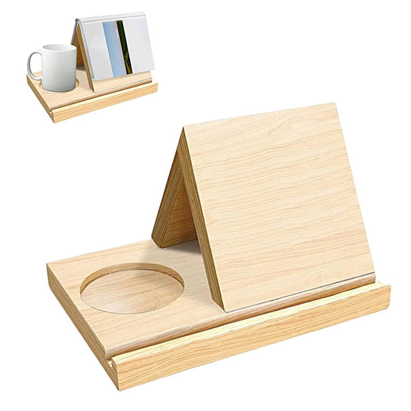 Wooden Triangle Book Rest Book Stand Holder Portable Bookshelf with Coffee Drink Holder