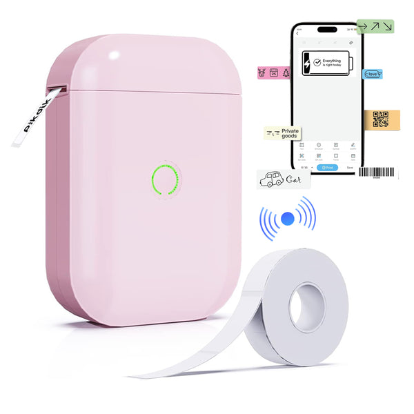 Portale Label Printer Wireless Bluetooth Label Maker Machine with Label Paper Pink