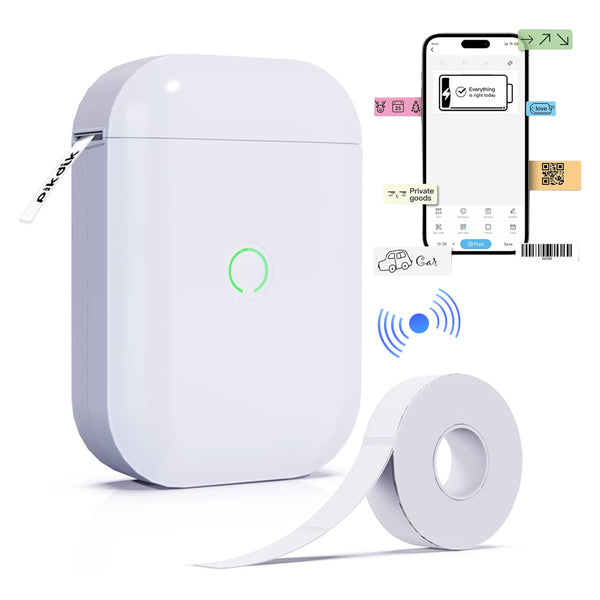 Portale Label Printer Wireless Bluetooth Label Maker Machine with Label Paper White