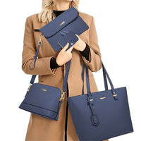 4-Piece Womens Purses and Handbags Set Tote Bag Shoulder Bag Card Holder Navy