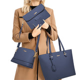 4-Piece Womens Purses and Handbags Set Tote Bag Shoulder Bag Card Holder Navy
