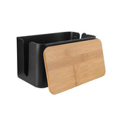 Home Office Cable Management Box Socket Safety Storage Organizer with Bamboo Lid Black