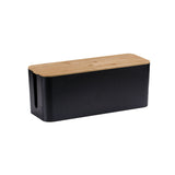 Home Office Cable Management Box Socket Safety Storage Organizer with Bamboo Lid Black
