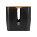 Home Office Cable Management Box Socket Safety Storage Organizer with Bamboo Lid Black