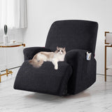 Full Wrapped Elastic Recliner Chair Protector Cover Stretch Jacquard Recliner Slipcover Black