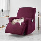 Full Wrapped Elastic Recliner Chair Protector Cover Stretch Jacquard Recliner Slipcover Wine Red