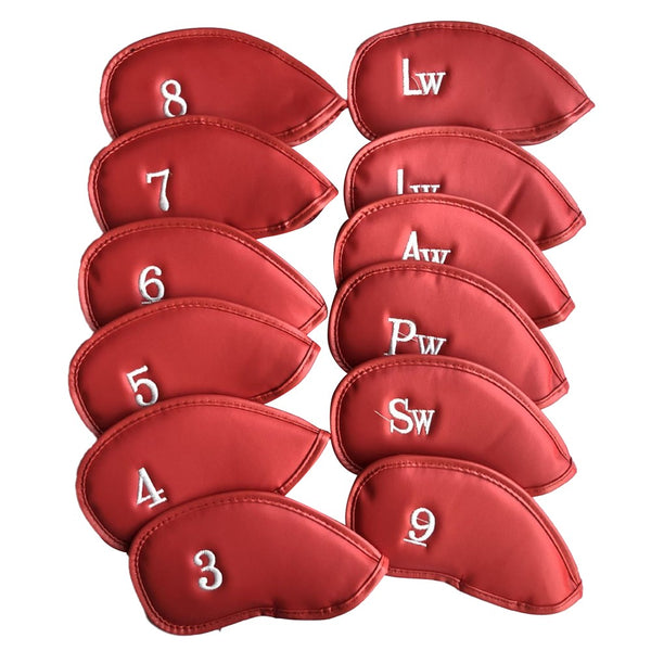 12 Pcs Golf Head Covers 3-9 A/S/P/Lw/ Iron Club Putter Head Protector Covers Red