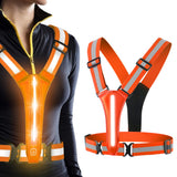 3-Mode LED Reflective Sports Vest for Running Cycling Night Activities Orange