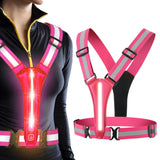 3-Mode LED Reflective Sports Vest for Running Cycling Night Activities Pink