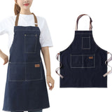 Adjustable Denim Apron with 3 Pockets Unisex Jean Apron for Work Kitchen Cooking Blue