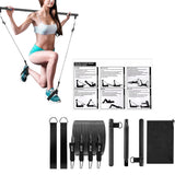 Multifunctional Pilates Bar Kit with Resistance Bands Portable Home Gym Core Strength Training Exercise Accessories Black