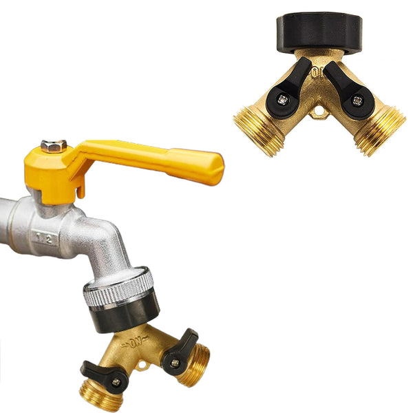 2-Way Brass Hose Splitter Y Type Garden Hose Connector