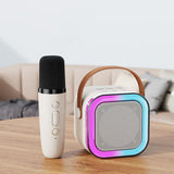 Portable Bluetooth Karaoke Machine with 1 Microphones Colorful LED Dynamic Light Bluetooth Speaker Beige