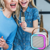 Mini Bluetooth RGB Karaoke Machine with 2 Wireless Microphones for Home Parties and Outdoor Fun Beige