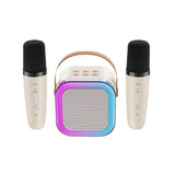 Mini Bluetooth RGB Karaoke Machine with 2 Wireless Microphones for Home Parties and Outdoor Fun Beige