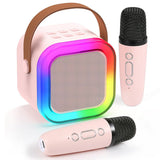 Portable Bluetooth Karaoke Machine with 2 Microphones Colorful LED Dynamic Light Bluetooth Speaker Pink