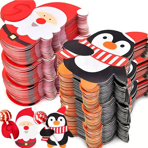 100Pcs Christmas Lollipop Holders Cartoon Lollipop Candy Paper Card for Kids Gift Package Decor Style 3