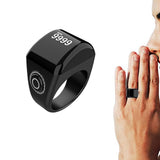 Bluetooth Smart Counter Ring – Digital Tasbih Tally Clicker with Alarm Clock Black