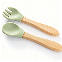 10-Piece Silicone Baby Feeding Set – Suction Plate Bowl Bib Cup and Utensils Army Green