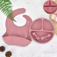 10-Piece Silicone Baby Feeding Set – Suction Plate Bowl Bib Cup and Utensils Brick Red