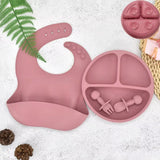 10-Piece Silicone Baby Feeding Set – Suction Plate Bowl Bib Cup and Utensils Brick Red
