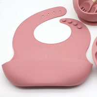 10-Piece Silicone Baby Feeding Set – Suction Plate Bowl Bib Cup and Utensils Brick Red