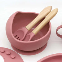 10-Piece Silicone Baby Feeding Set – Suction Plate Bowl Bib Cup and Utensils Brick Red