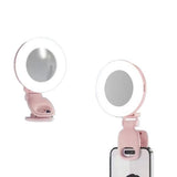 Makeup Selfie Light with Mirror 3 Light Modes & 180 Degrees Rotating Clip Pink