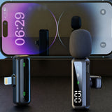 2-Pack Wireless Clip-On Mic with Digital Display Compatible with Lightning Devices