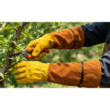 Long Gardening Gloves PU Leather Thorn Resistant Gloves with Extended Forearm Protection for Gardening Welding Yard Work