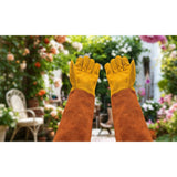 Long Gardening Gloves PU Leather Thorn Resistant Gloves with Extended Forearm Protection for Gardening Welding Yard Work