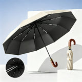 10-Rib Automatic Folding Umbrella Large Canopy Travel Umbrella Portable Rain Umbrella Beige