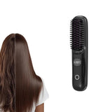 Portable Hair Straightening Brush with LED Display  3-Temperature Adjustable USB Rechargeable Styling Brush Black