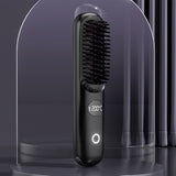 Portable Hair Straightening Brush with LED Display  3-Temperature Adjustable USB Rechargeable Styling Brush Black