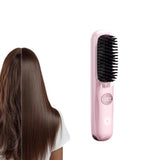 Portable Hair Straightening Brush with LED Display  3-Temperature Adjustable USB Rechargeable Styling Brush Pink