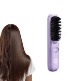 Portable Hair Straightening Brush with LED Display  3-Temperature Adjustable USB Rechargeable Styling Brush Purple