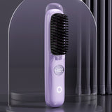 Portable Hair Straightening Brush with LED Display  3-Temperature Adjustable USB Rechargeable Styling Brush Purple